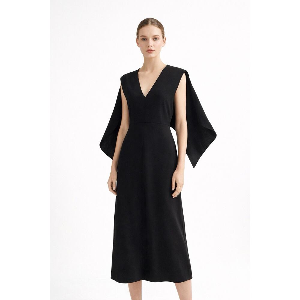 Tibi Black Cape Sleeve Midi Dress Batwing Open Back Minimalist Sz 6 Avant Garde - Picture 1 of 14